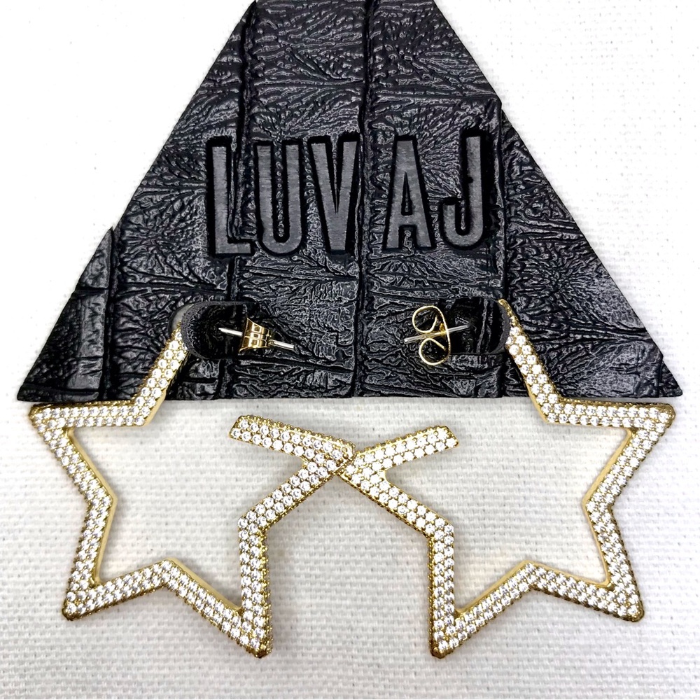 NWT LUV AJ Gold Pave Star Hoops $125 RETAIL